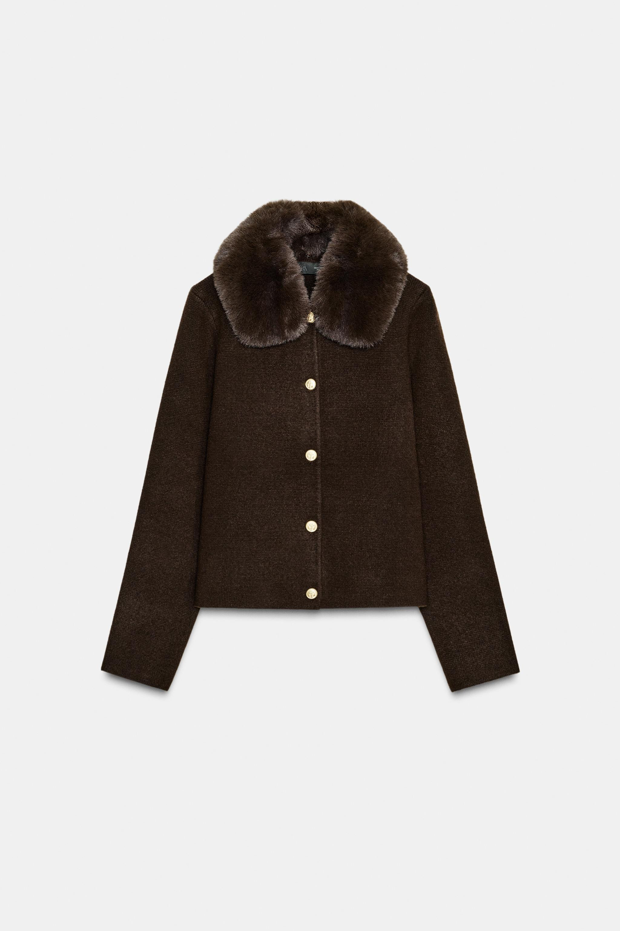 CARDIGAN WITH FAUX FUR COLLAR | Zara US
