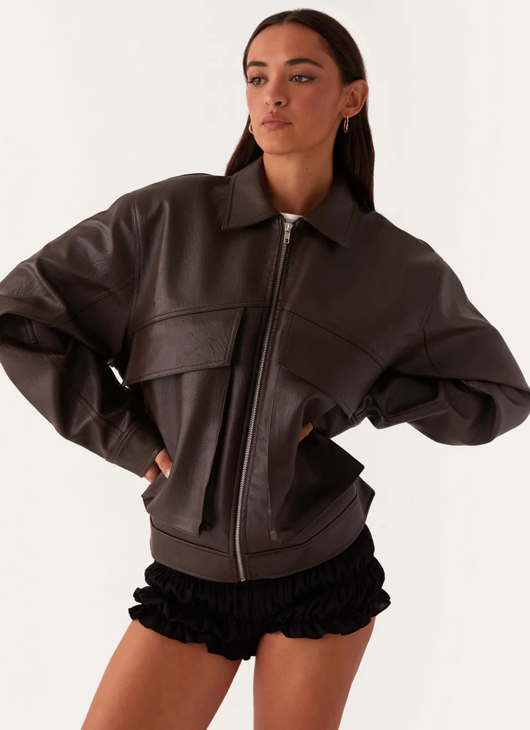 Lula Faux Leather Bomber Jacket - Chocolate | Peppermayo (Global)