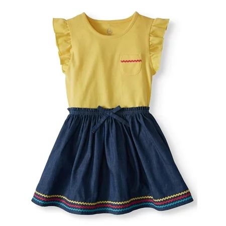 Wonder Nation Ruffle Sleeve Cinch Waist Dress (Toddler Girls) | Walmart (US)