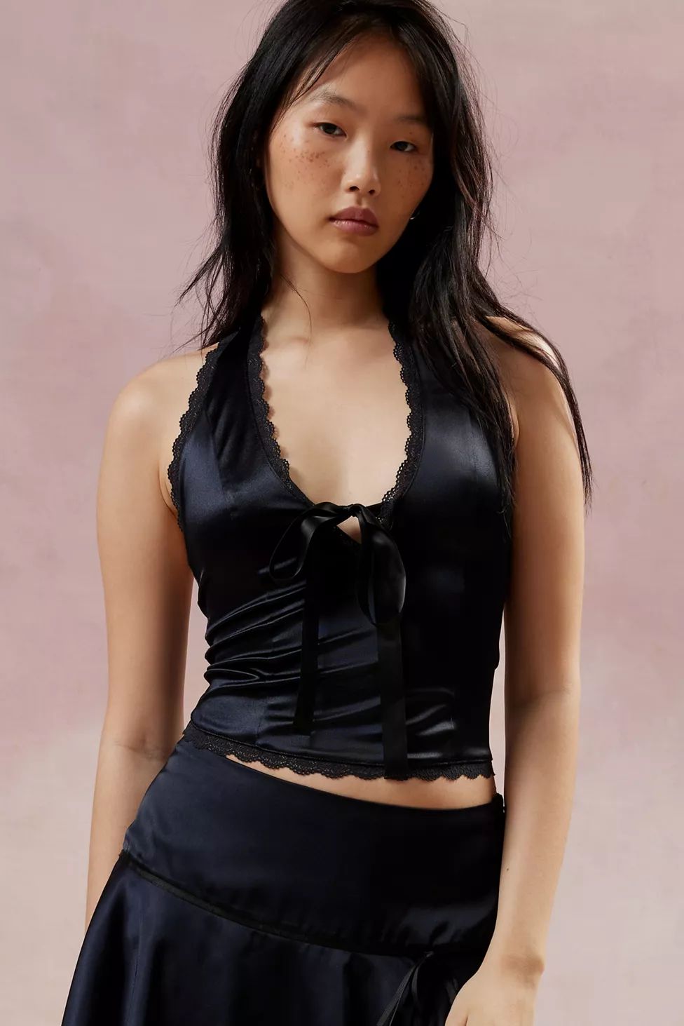 Kimchi Blue Farrah Satin Lace-Trim Halter Top | Urban Outfitters (US and RoW)