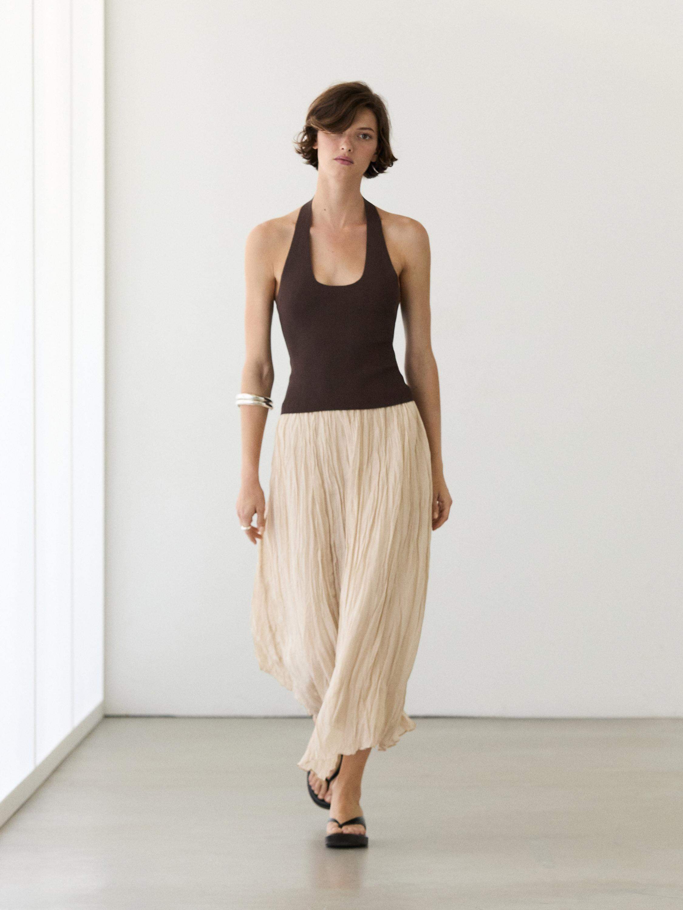 Flowing midi skirt with pleated detail | Massimo Dutti UK