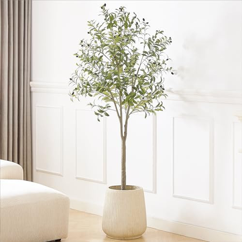 VINEROOF 6ft Olive Tree Artificial Indoor Tall Faux Plants Fake Tree for Home Living Room Kitchen Decor House Spring Summer Decoration Thicken Trunk | Amazon (US)