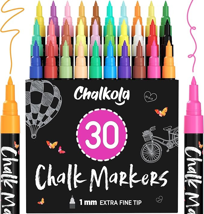 Extra Fine Tip Liquid Chalk Markers for Blackboard (30 Pack 1mm) Pastel + Neon Chalk Pens - Erasa... | Amazon (US)