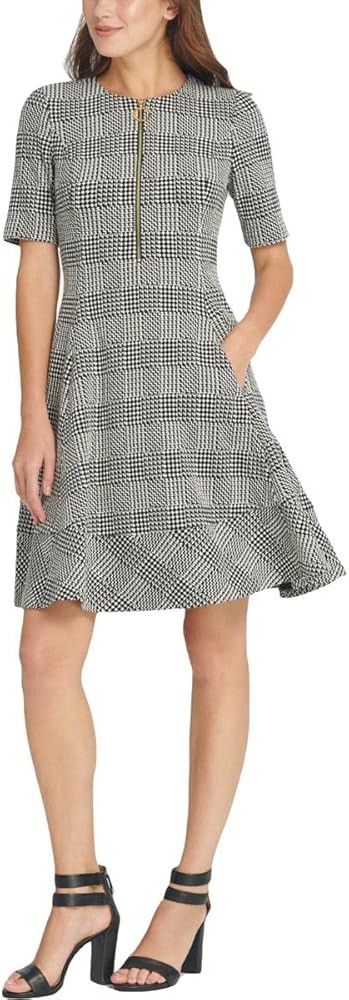 DKNY Womens Patterned Knee Midi Dress B/W 10 Black/White | Amazon (US)