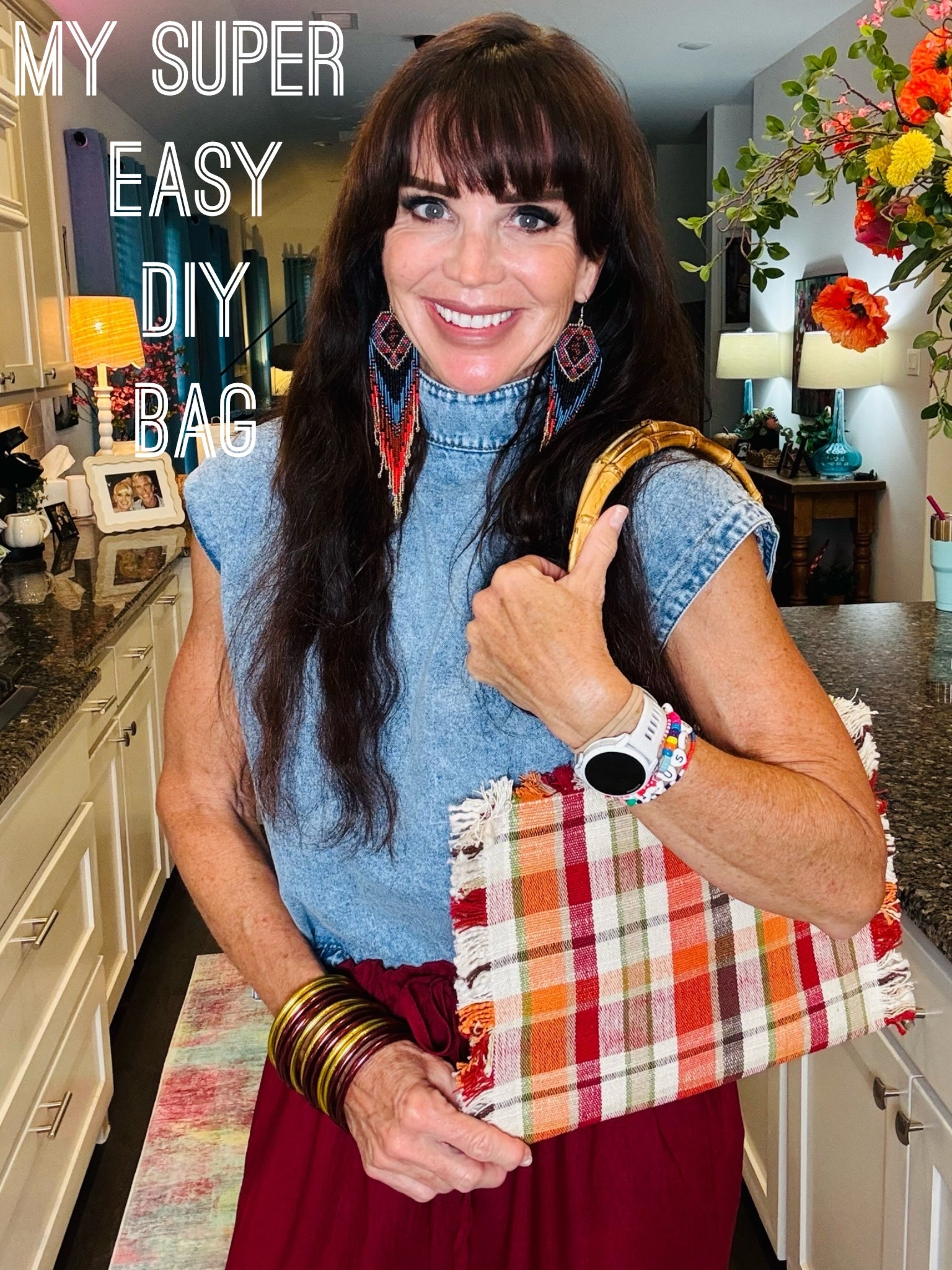 My placemat bag!!  So quick and fun!  Bamboo rings, fall placemat and voila!