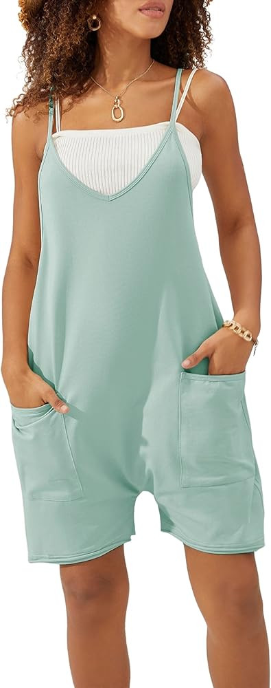 UANEO Rompers for Women Summer Stretchy Baggy Jumpsuits Overall Romper Shorts Jumpers Onesie | Amazon (US)