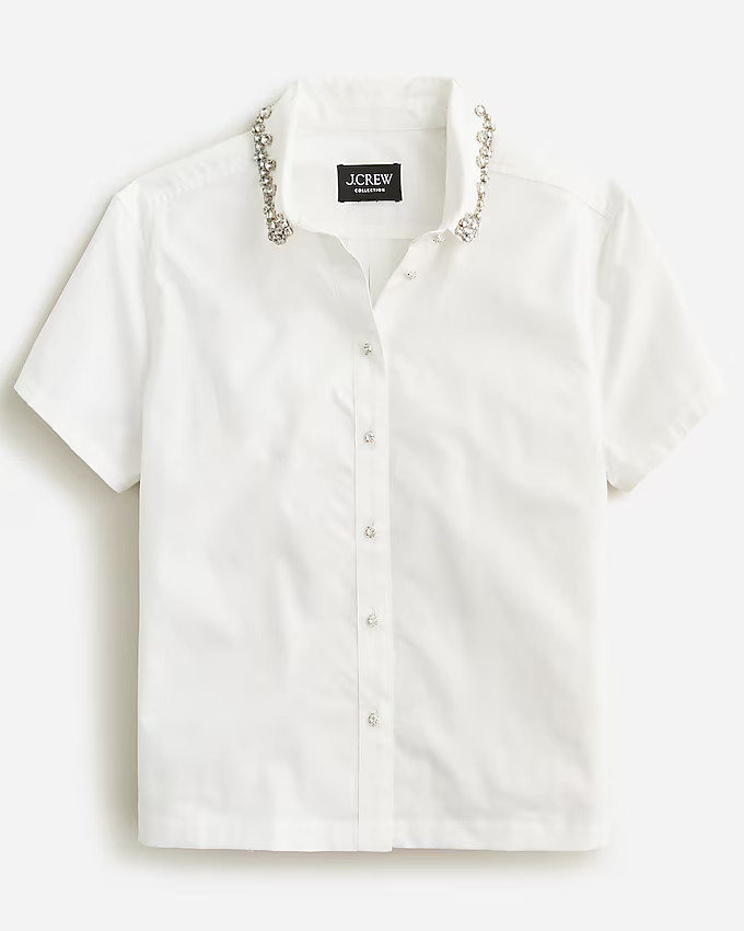 Collection embellished cropped button-up shirt in cotton poplin | J. Crew US