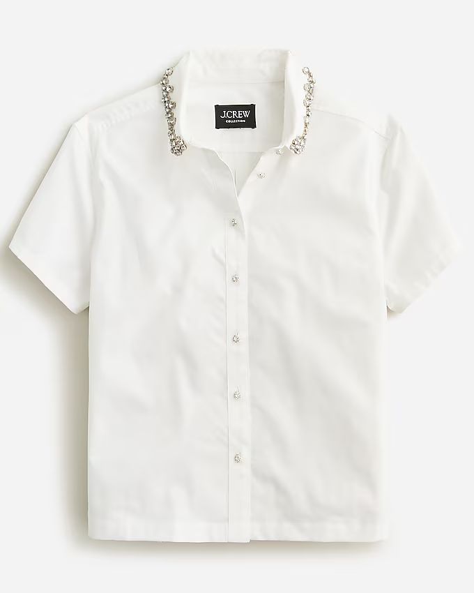 Collection embellished cropped button-up shirt in cotton poplin | J.Crew US