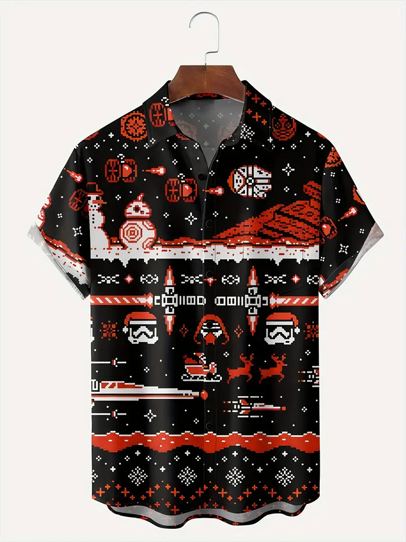 Plus Size Men's Christmas Pattern Print Shirt Oversized Fashion Casual Short Sleeve Shirt For Sum... | Temu Affiliate Program