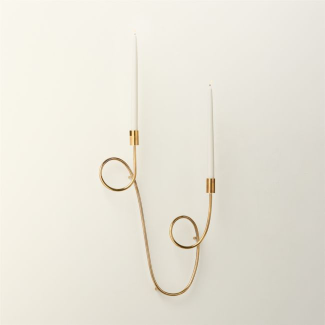 Duo Aged Brass Wall Sconce Taper Candle Holder | CB2