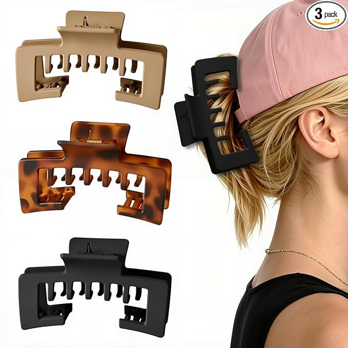 3 Pcs Large Hat Claw Clips for Women, 2026 New Non-Slip Strong Hold Hair Clips for Baseball Cap &... | Amazon (US)