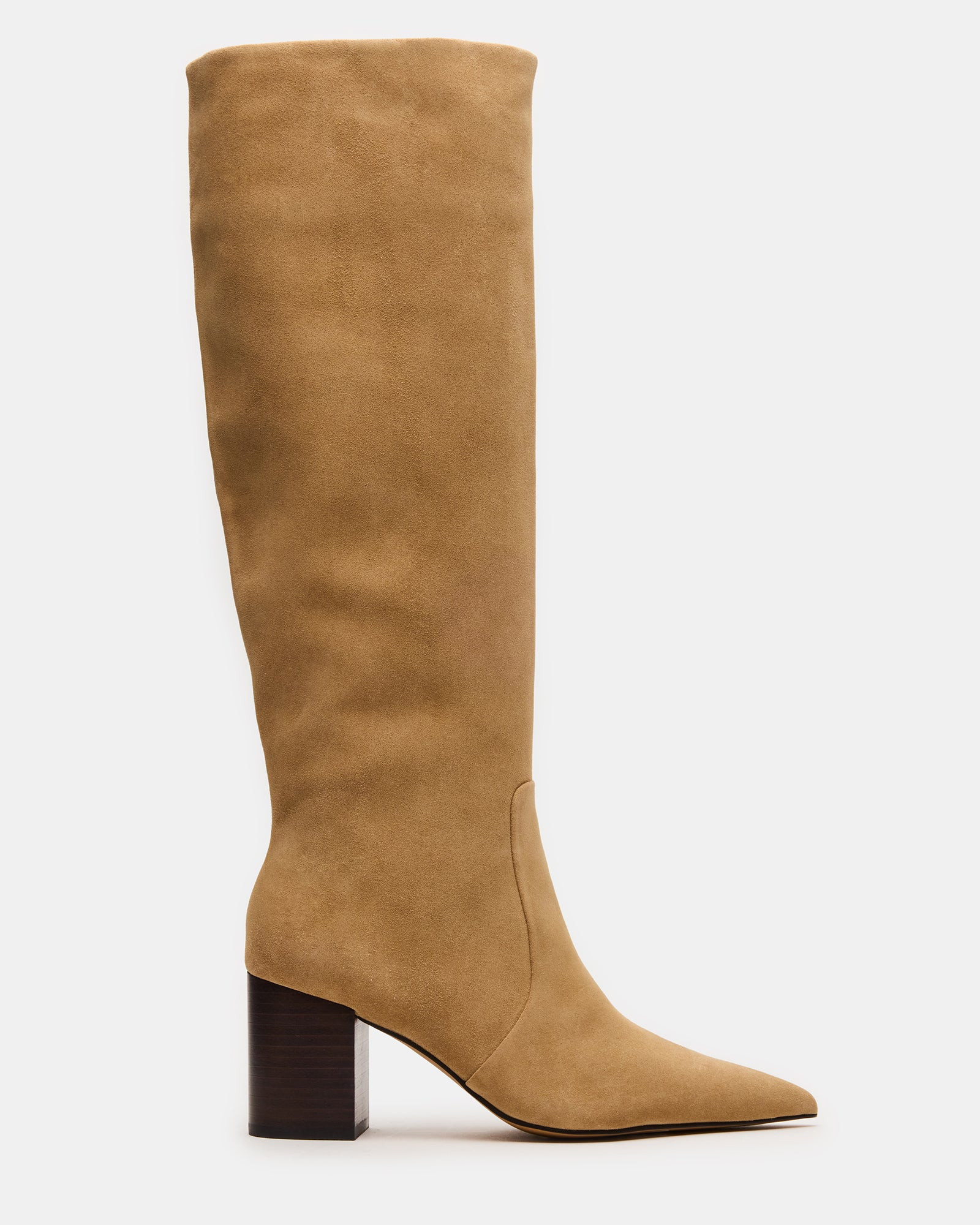 SKYLINE Taupe Suede Knee-High Pointed Toe Women's Boot | Steve Madden (US)