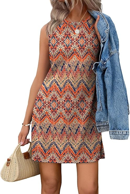 WIHOLL Casual Dresses for Women Crewneck Sleeveless Tank Dress Summer Spring Boho Vacation Clothe... | Amazon (US)