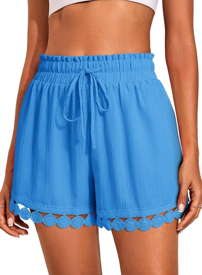 Dokotoo Womens Shorts Summer Casual Loose Elastic Waist Drawstring Lace Boho Beach Cover Up Short... | Amazon (US)