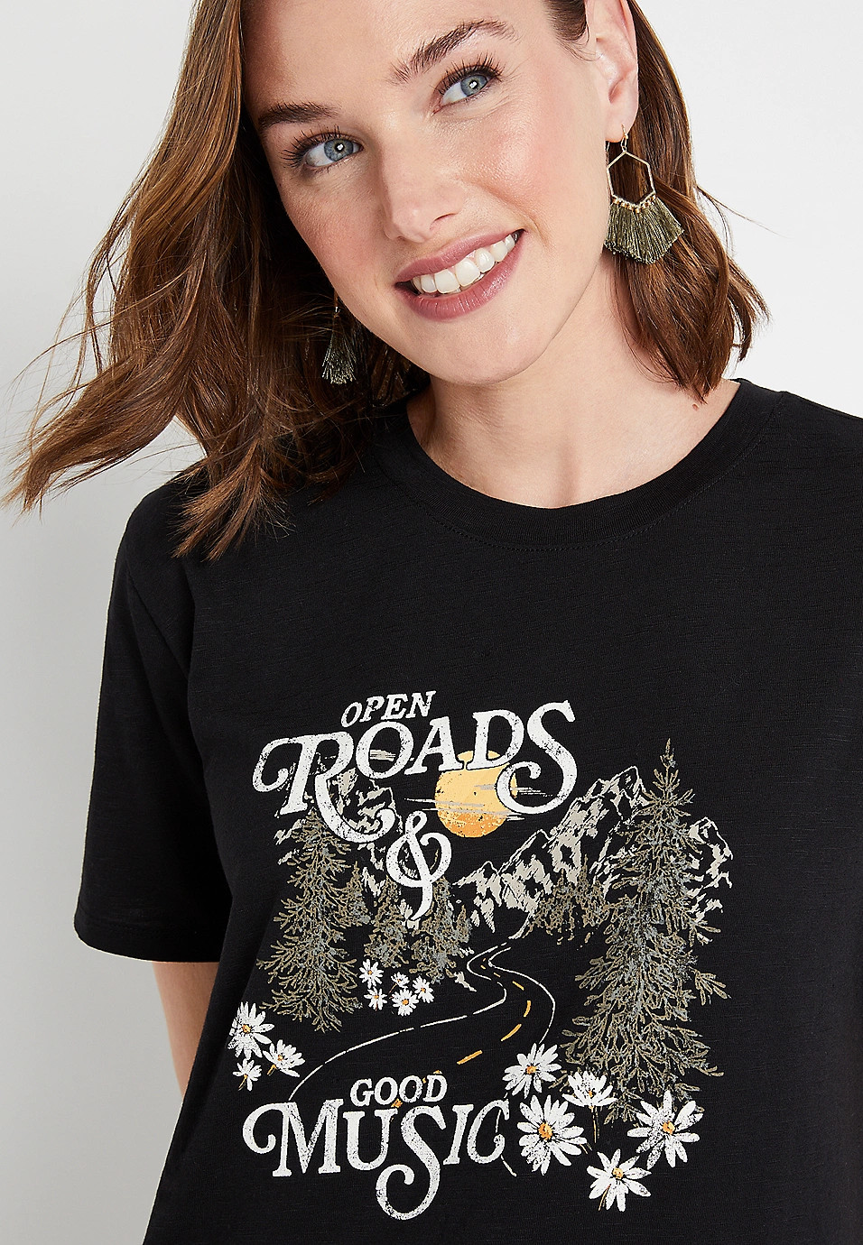 Open Roads Good Music Black Oversized Graphic Tee | Maurices