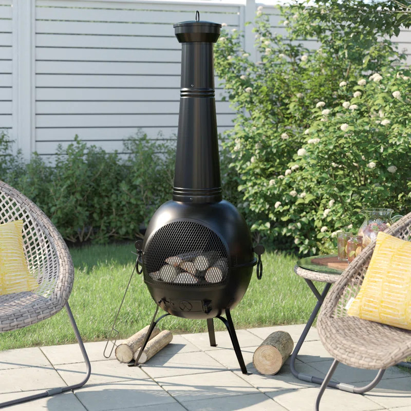 Preciado 54.5" H Iron Wood Burning Outdoor Chiminea with Waterproof Cover | Wayfair North America