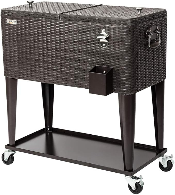 VINGLI 80 Quart Rolling Ice Chest on Wheels, Portable Patio Party Bar Drink Cooler Cart, with She... | Amazon (US)