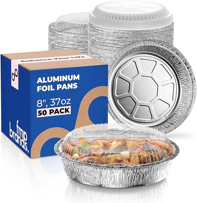 Fit Meal Prep 50 Pack 8" Round Aluminum Foil Pans with Clear Dome Lids, Pie Tins Disposable 8 inc... | Amazon (US)