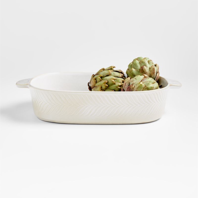 Fern Mid-Century Modern Large White Ceramic Baking Dish + Reviews | Crate & Barrel | Crate & Barrel
