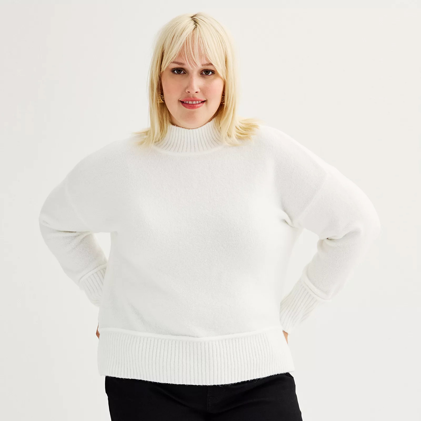 Plus Size Nine West Mock Neck Pullover Sweater, Women's, Size: 4XL, White Knight | Kohl's
