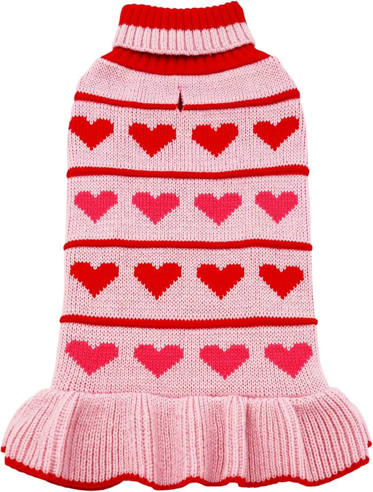 KYEESE Valentines Day Dog Sweater Fall Winter Dog Clothes Warm Dog Coats Knit Turtleneck Cute Dog... | Amazon (US)