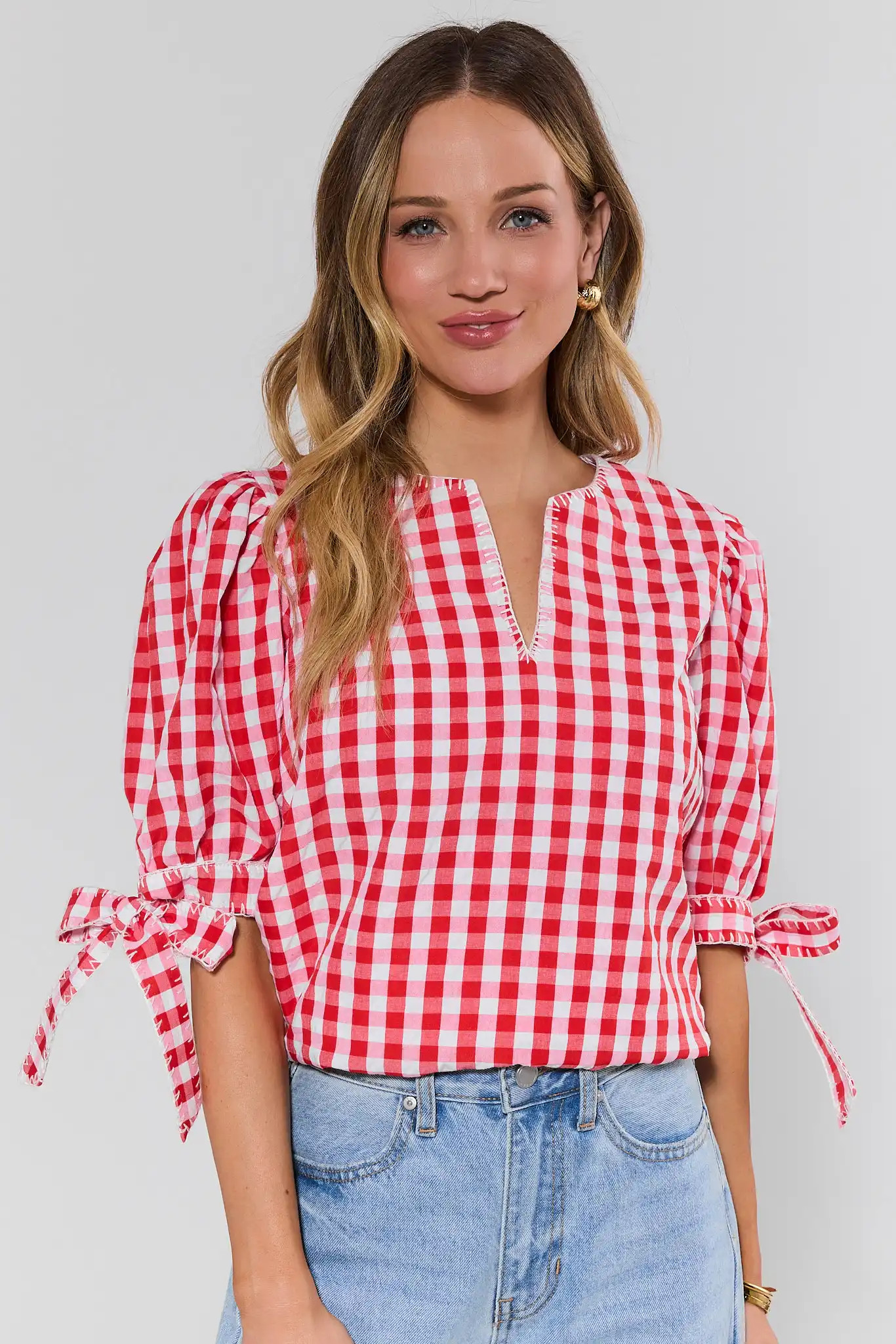 Scarlett Red Gingham Puff Sleeve top | Avara