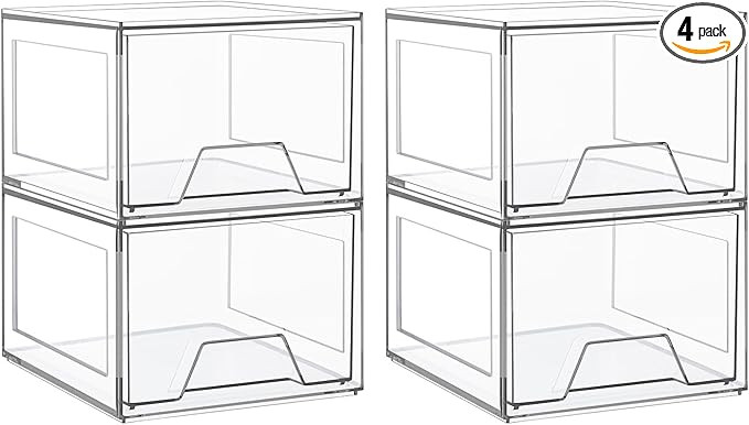 4 Pack Stackable Makeup Organizer, Acrylic Bathroom Organizer and Storage Drawers, Clear Plastic ... | Amazon (US)