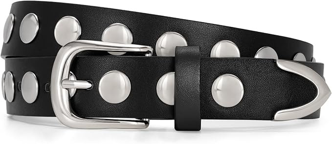 JASGOOD Women Fashion Leather Belt Punk Studded Belt for Jeans Pants Dresses | Amazon (US)