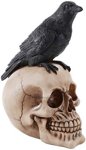 Perched Raven On Skull Poe Raven Figurine Halloween Home Decor Gift | Amazon (US)