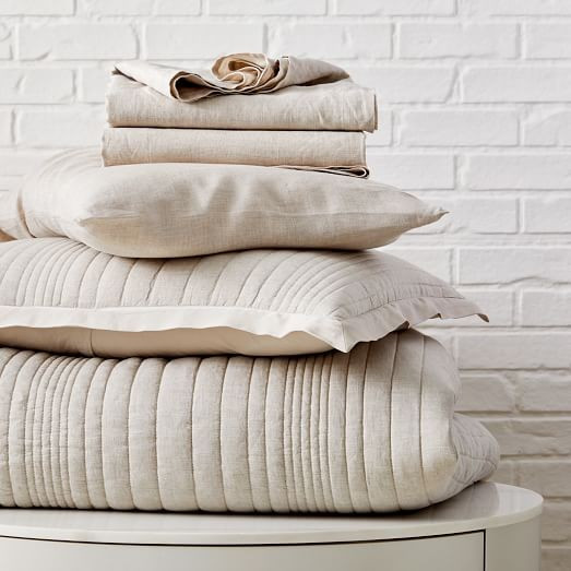 Belgian Flax Linen Linework Quilt, Full/Queen, Natural Flax | West Elm (US)