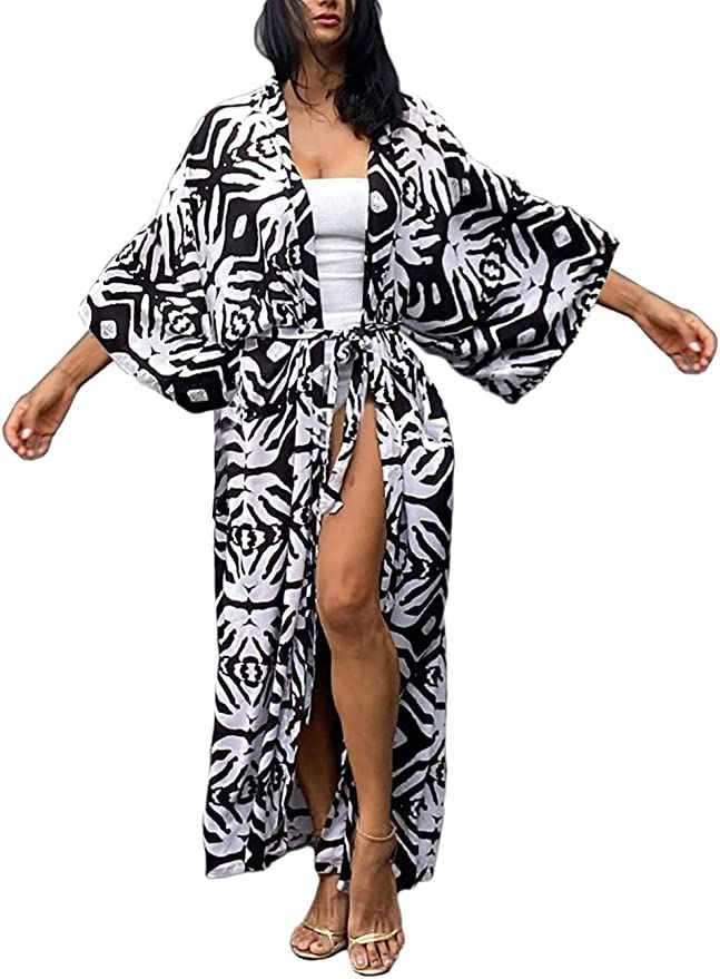 Bsubseach Women's Sexy Fashion Loose Bikini Swimwear Cover Up Long Kimono Cardigan | Amazon (US)