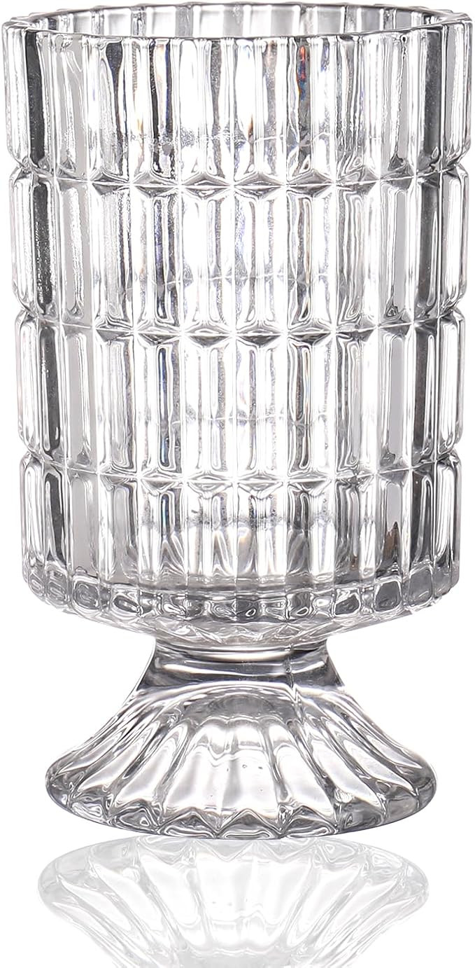 MCMCNCUIU Crystal Vase, Flower Vase, Glass Vase for Bouquet, Clear Vase, Ribbed Vase, Large Vase ... | Amazon (US)