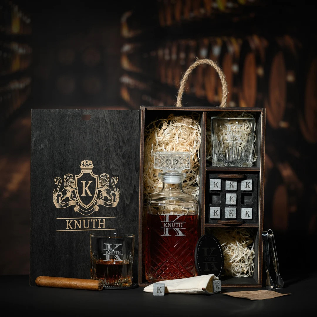 Engraved Old Fashioned Whiskey Glasses Set - Personalized Wooden Decanter Set With Whiskey Stones... | Etsy (US)