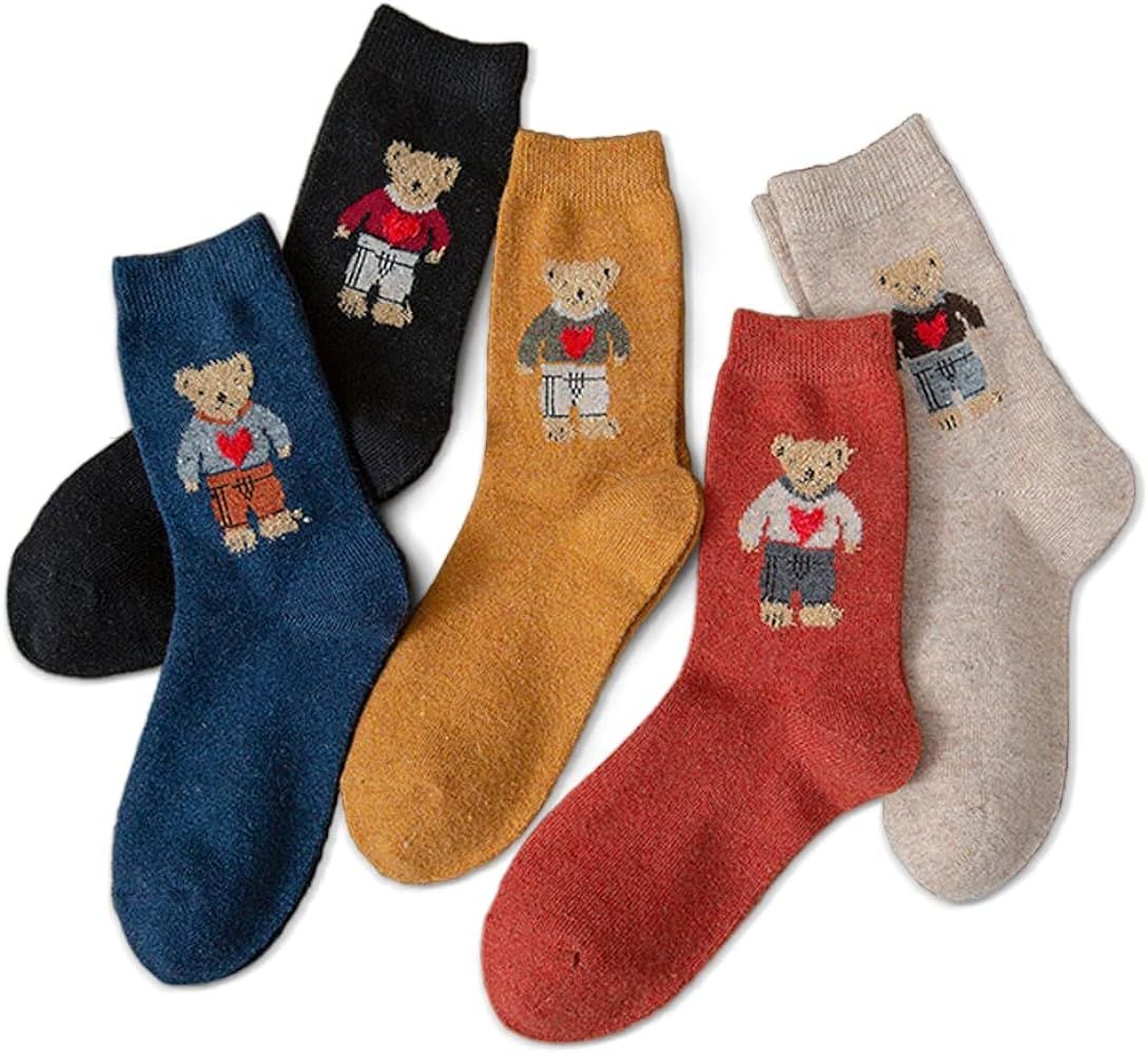 Meloday Bear Embroidery Cute Women's Ankle Socks Soft Cotton - 5 pairs per pack | Amazon (US)