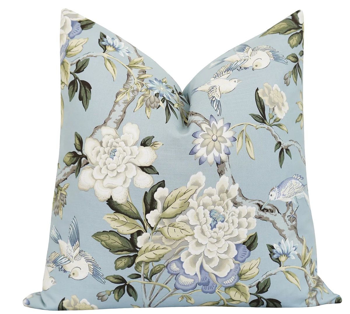 Madison Chambray Floral Bird Toile Pillow | Land of Pillows