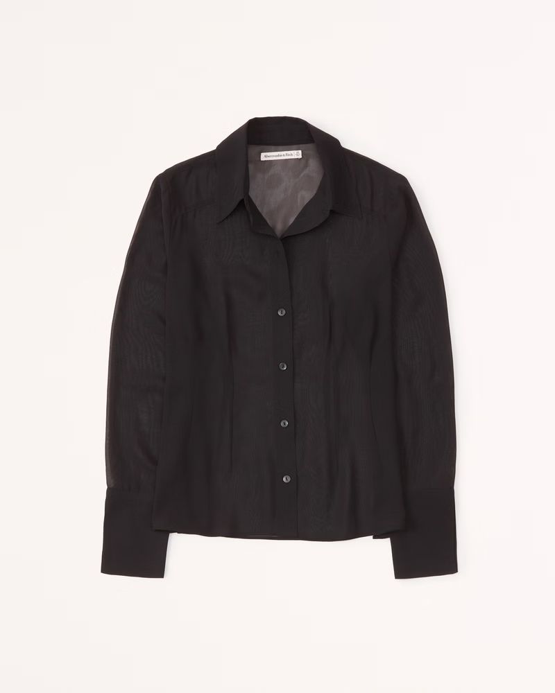 Women's Long-Sleeve Sheer Shirt | Women's Tops | Abercrombie.com | Abercrombie & Fitch (US)