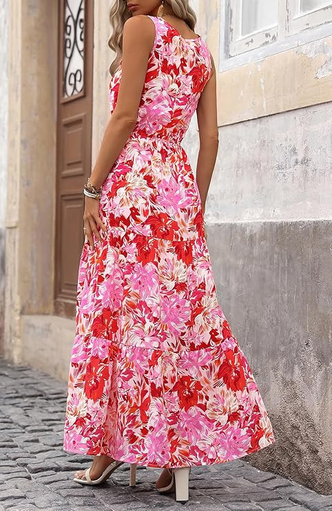 BTFBM Women Summer Dresses Casual Sleeveless Maxi Dresses Cute Floral Long Dress Wedding Guest Dr... | Amazon (US)
