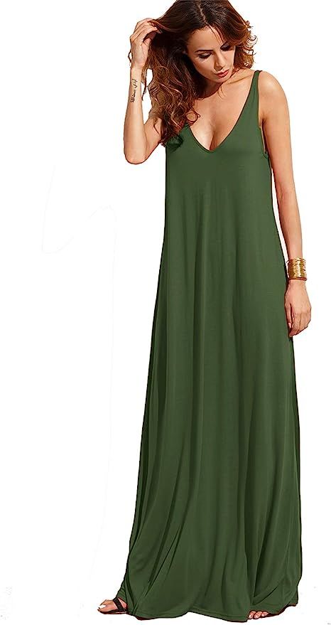 Verdusa Women's Casual Sleeveless Deep V Neck Summer Beach Maxi Long Dress | Amazon (US)