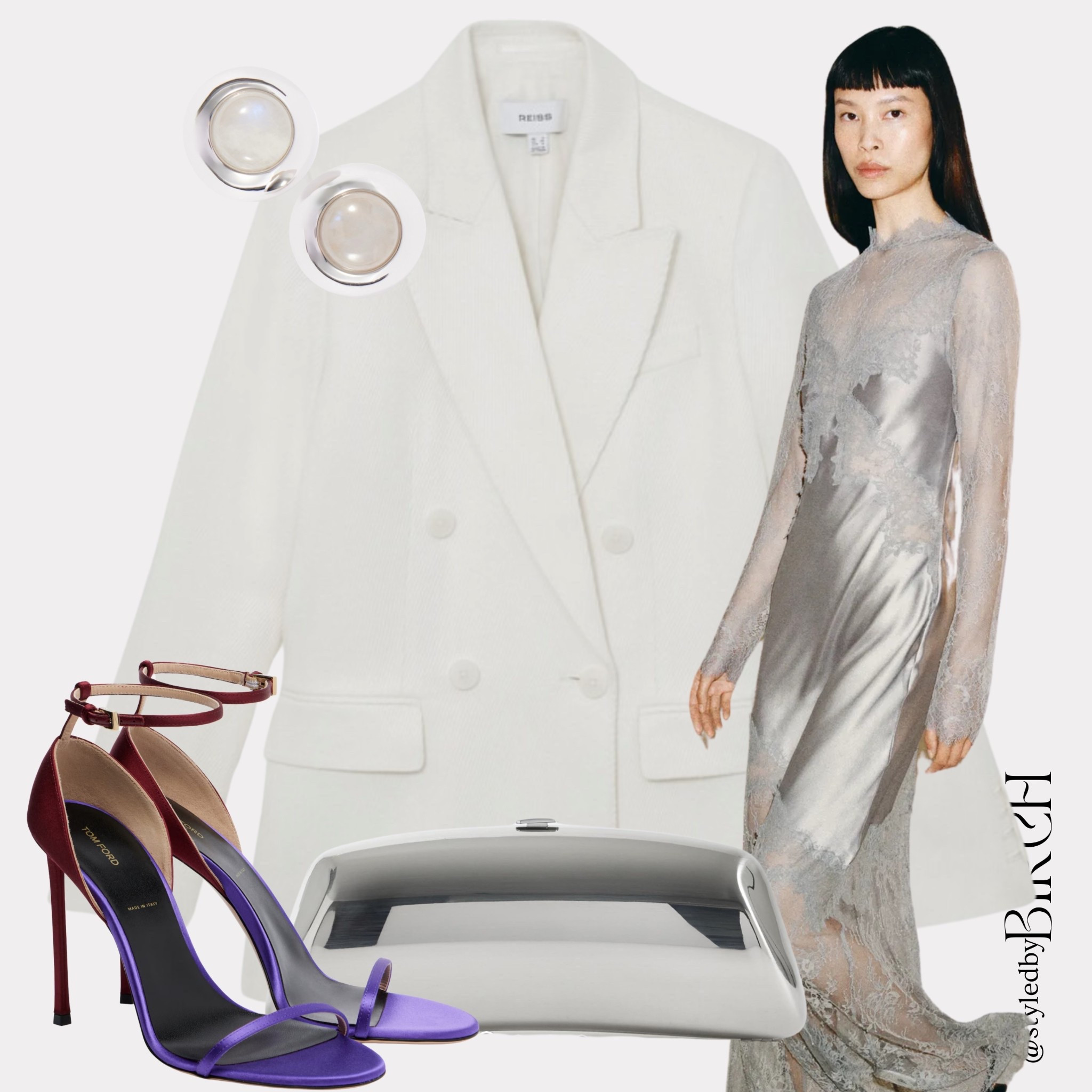 Something about lace and silk together🤍 

#weddingguest #weddingguestoutfit #outfitinspo #eveningwear #ootd

Tags 🏷️
Silver lace midi dress, white double breasted blazer, purple strappy heeled sandals, white structured clutch bag, pearl bubble earrings

#LTKsummer #LTKwedding #LTKeurope