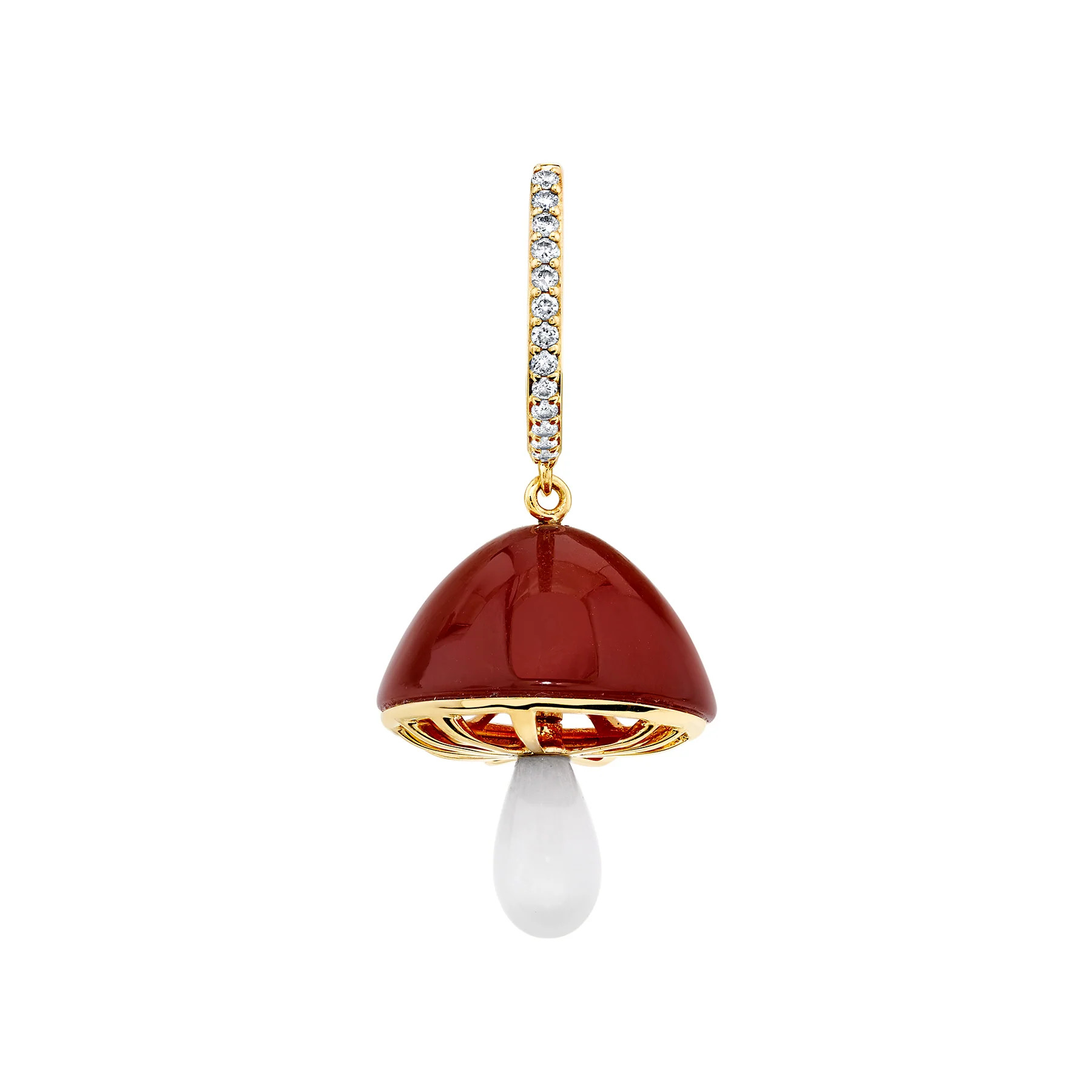 Mushroom Hoop Earring - White Diamond and Red Agate / 14k Yellow Gold | The Last Line (US)