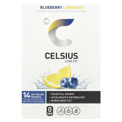 Celsius, Live Fit, Blueberry Lemonade, 14 On-The-Go Packets, 0.19 oz (5.48 g) Each | iHerb