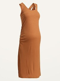 Maternity Sleeveless Cross-Back Rib-Knit Linen-Blend Midi Shift Dress | Old Navy (US)