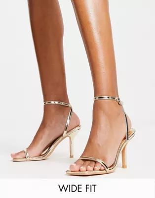 Glamorous Wide Fit barely there heeled sandals in gold | ASOS (Global)
