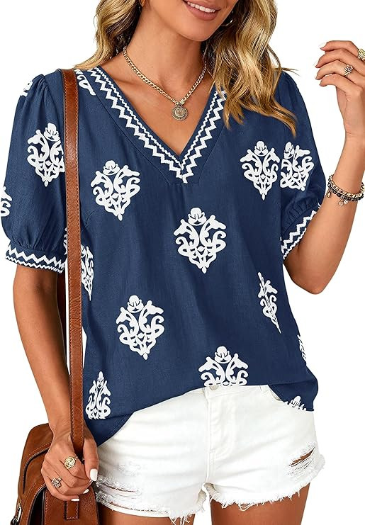 BTFBM Casual Spring Shirts for Women Beach Fashion Going Out Tops Vacation Short Sleeve Floral Bo... | Amazon (US)