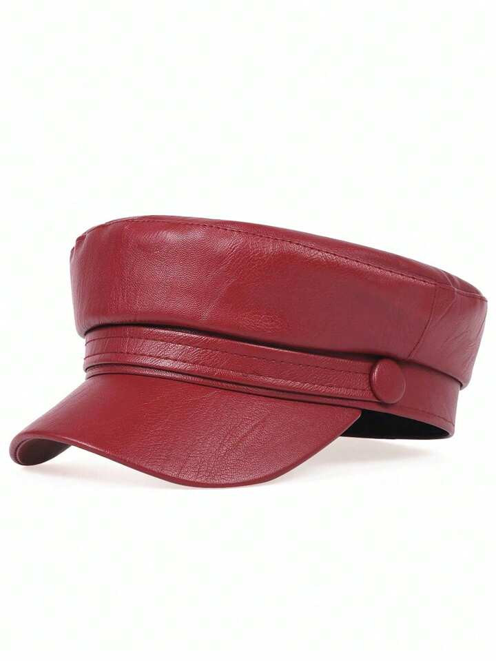 Fashionable & Versatile Solid Color PU Leather Beret | SHEIN