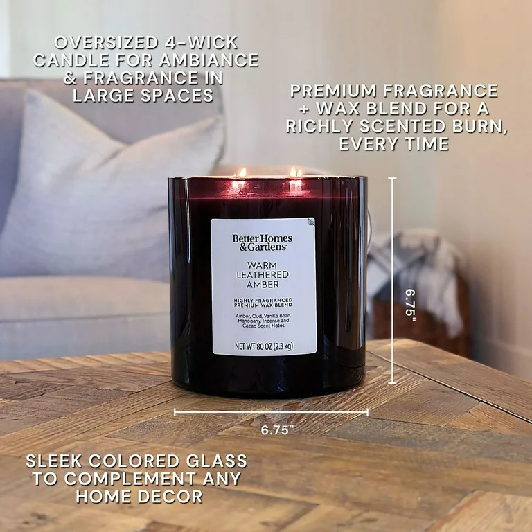 Better Homes & Gardens Warm Leathered Amber Scented 4-Wick 80oz (2.26 kg) Large Oversized Jar Can... | Walmart (US)