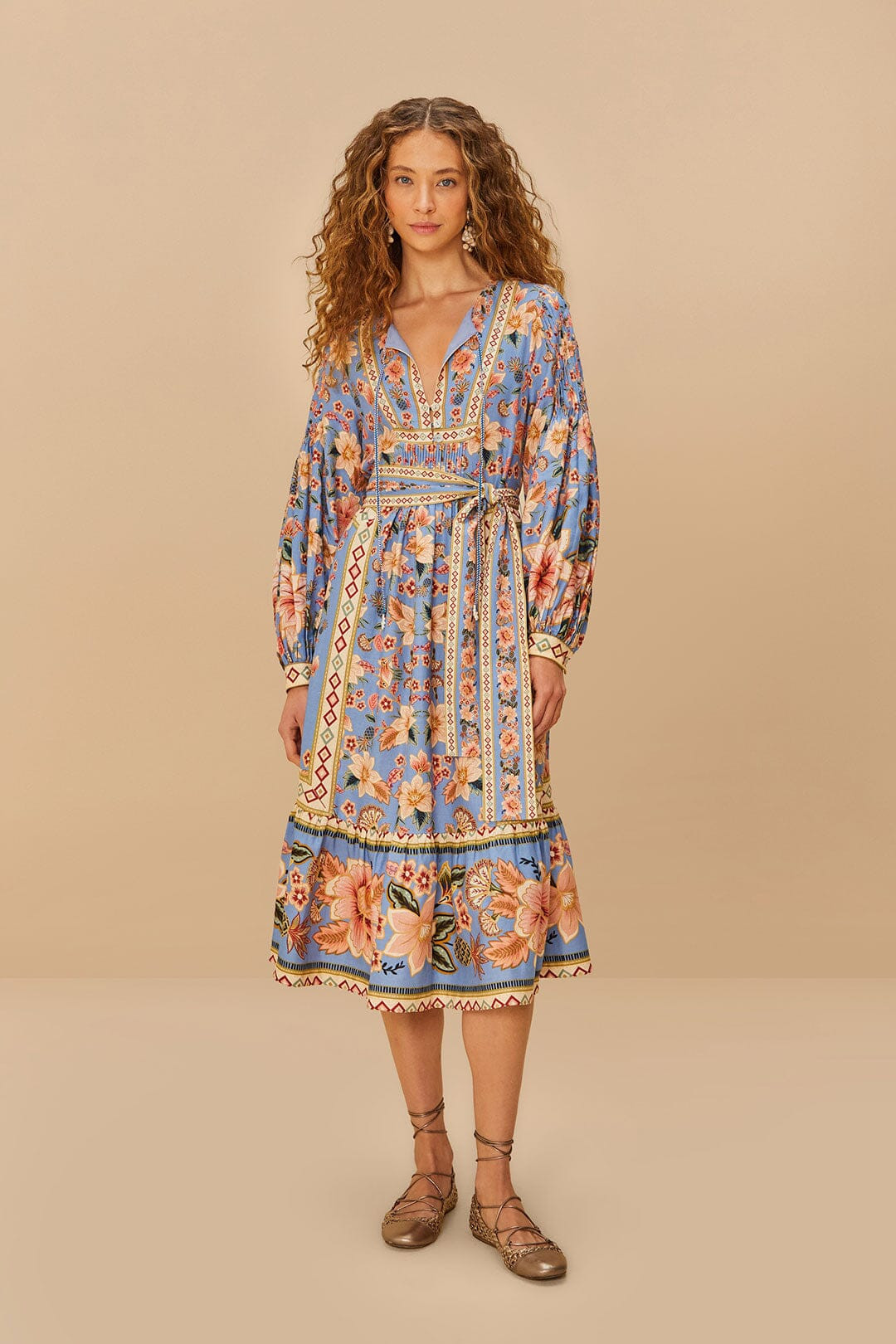 Blue Superbloom Tapestry LENZING™ ECOVERO™ Euroflax™Midi Dress | FarmRio (US)