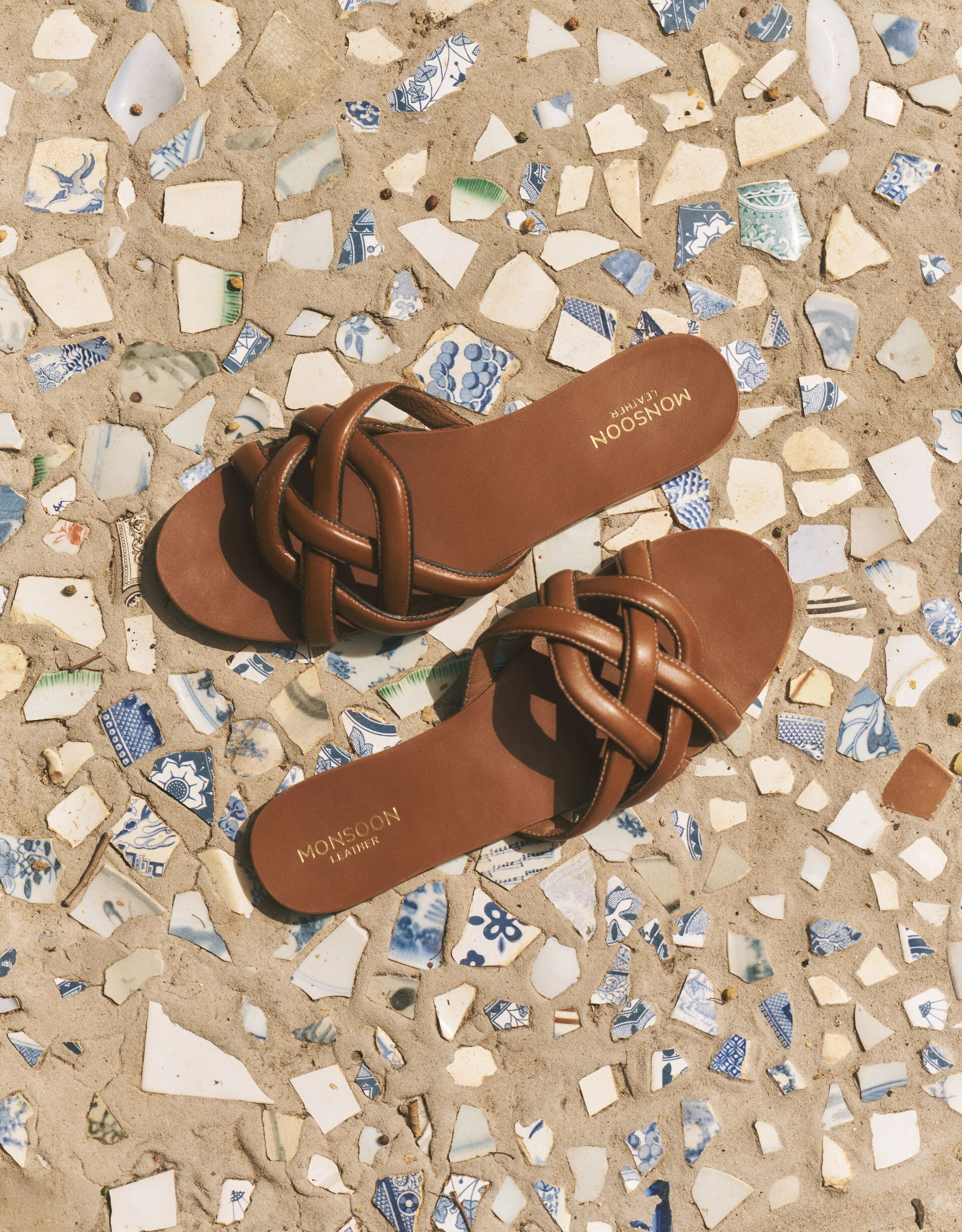 Safi Woven Leather Slide Sandals Tan | Monsoon (UK)