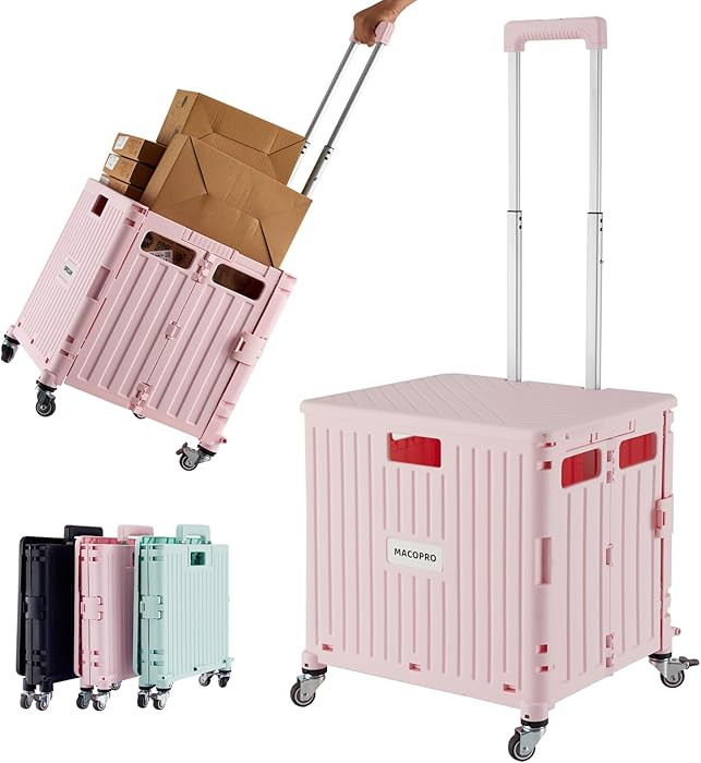 Folding Utility Cart Portable Rolling Crate Handcart Shopping Trolley Collapsible Tool Box, with ... | Amazon (US)