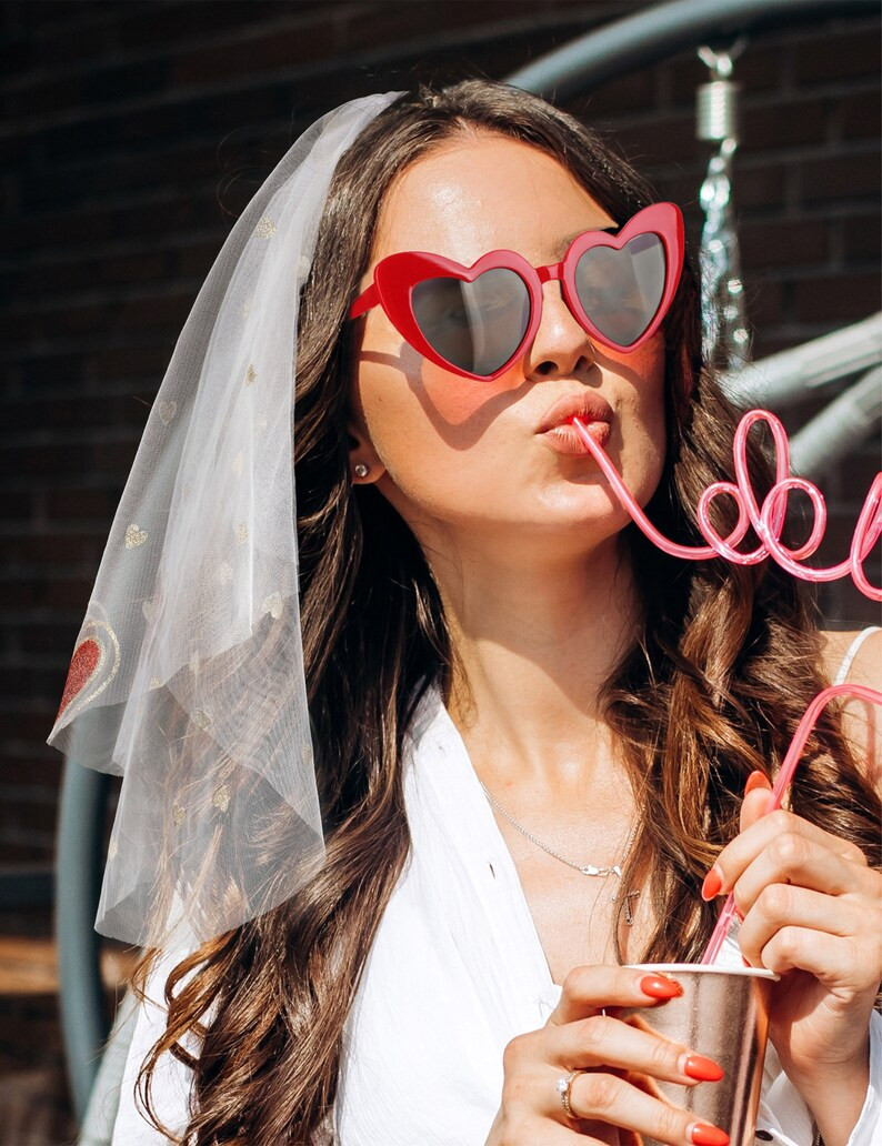 Bride Love Heart Veils, Bachelorette Party Accessories, Red Heart Shaped Sunglasses, Bridal Gifts... | Etsy (US)